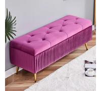 Modern Purple Upholstered Shoe Bench with Button Tufting Stylish Storage Ottoman for Living Room & Bedroom Rectangular Foot Stool for End of Bed 40cm