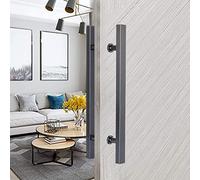 Modern Push Pull Bar Handle, Square H-Ladder Push Pull Bar Door Handle, Industrial Style Steel Sliding Barn Door Handle, with Fitting, for Outdoor/Garage/Room Wood Door (