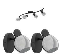 Loops Quad Ceiling Spot Light & 2x Matching Wall Lights Black Vaporized Glass Shade Loops Black