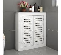Modern Radiator Cover Cabinet 2Door Wood Heating Cover with Vertical Grill Slats Ideal for Bathroom & Living Room Compact Design (23.6"x27.5"x7.8")