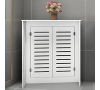 Modern Radiator Cover with Double Cabinet Doors and Horizontal Grill Slats, Floor Cabinet for Bathroom and Living Room Heating Solutions