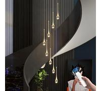 Modern Raindrop Crystal Chandelier with Remote,8/10 lights Dimmable LED Ceiling light Fixture,118inch Adjustable Height Long Pendant Light for High Ceiling,Villa,Staircase,Foyer(10 60W, Gold)