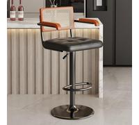 Modern Rattan Backrest Swivel Bar Stools 360° Rotation Counter Height Chairs for Kitchen Island Restaurant Office Coffee House Stylish Black Frame