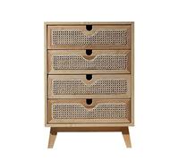 Modern Rattan Chest of Drawers - 4-Drawer Dresser Storage Cabinet for Bedroom Closet Hallway & Entryway - Stylish Original Wood Finish