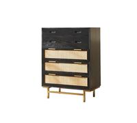 Modern Rattan Chest of Drawers - Freestanding Storage Cabinet with Wide Drawers & Metal Handles Stylish Dresser for Bedroom & Living Room Versatile Accent Sideboard