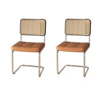 Modern Rattan Dining Chairs Set of 2 - Upholstered Faux Leather Solid Wood Kitchen & Living Room Furniture Mid-Century Style Black Dining Room Chairs