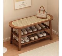 Modern Rattan DoubleLayer Shoe Rack & Bench Bamboo Storage Solution for Living Room Bedroom Hallway 85cm/33.5in Breathable & Comfortable Design Walnut Finish