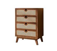 Modern Rattan Drawer Chest - 4-Drawer Dresser Storage Cabinet for Bedroom Hallway & Entryway - Stylish Walnut Finish Ideal for nizing Clothes & Accessories
