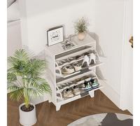 Modern Rattan Shoe Cabinet with Foldable Drawers 2 Tier Space Saving Entryway Ventilated Narrow Shelf for Hallway & Apartment 2 Layers 1 Piece