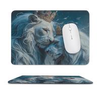 Modern Realistic Lion Stitched Edge Mouse Pad,Romantic Beautiful African Savannah Crown King Queen Lion Soft Mousepad with Non-Slip for Office,Home 9.4"x7.9"