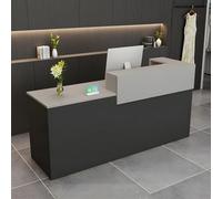 Modern Recept Desk with Der Sto & Lockers 39 95" Front Counter Table for Salon Office Hotel Retail Gray & Black Left Corner Design 180×60×100cm