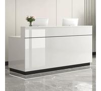 Modern Recept Desk with Lockable Der, Front Counter for Office & Retail, Sto Cabinet, Cash Stat for Lobby, White & Wood, 60 x 45 cm