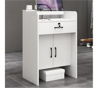 Modern Reception Counter Desk with Lockable Drawer & Cabinet - Stylish Checkout Table for Retail Salon & Office - Large Front Desk for Efficient Customer Service