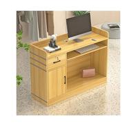 Modern Reception Counter Table with Cable Management Checkout Desk for Salon Office Retail Store Clinic Home - Light Walnut Finish (L80cm/31.5in)
