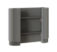 Modern Reception Desk - Curved Portable Checkout Stand Stylish Front Office Desk for Craft Shows & Retail Compact Grey Receptionist Table & Display Rack for Small Spaces