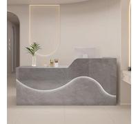 Modern Reception Desk for Office & Practice 140cm Gray Textured Reception Counter with Soft Relaxing Lighting - Stylish Recept Table for Professional Spaces