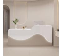 Modern Reception Desk for Office & Practice 140cm Wooden Reception Counter with Soft Relaxing Lighting (White & Beige) Stylish Reception Area Furniture
