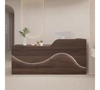Modern Reception Desk for Office & Practice Brown 130cm Stylish Wooden Reception Counter with Soft Relaxing Lighting Ideal for Professional Spaces