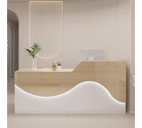 Modern Reception Desk for Office & Practice White & Natural Finish 130cm Soft Relaxing Lighting Stylish Reception Counter Versatile Reception Table