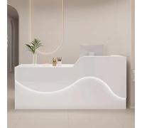 Modern Reception Desk for Office & Practice Wooden Reception Counter with Soft Relaxing Lighting 140cm Wide Stylish Reception Table for Professional Spaces