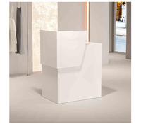 Modern Reception Desk - Small Checkout Counter with Lockable Drawer & Open Shelves, Stylish Front Desk for Office & Retail, White, 23.6"x15.7"x37.4"