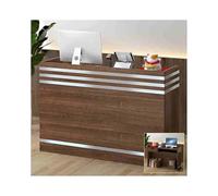 Modern Reception Desk - Stylish Rectangular Front Office Counter Table for Beauty Salons, Lobbies & Retail - Elegant Oak & Silver Finish Ideal for Commercial Spaces