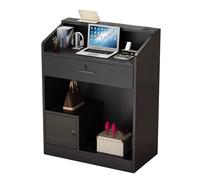 Modern Reception Desk with Cable Management Compact Checkout Counter for Office Salon Store Home Use - Stylish Black Design