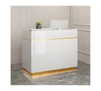 Modern Reception Desk with Counter - Stylish Office Front Desk, Retail Checkout Counter with Storage Cabinet, White & Gold, 90cm/35.4in, Ideal for Lobby & Shop