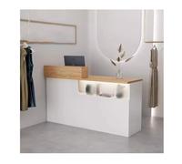 Modern Reception Desk with Counter - Stylish Office Furniture for Hall Beauty Salon and Clothing Store - 140 cm Wooden Finish Right Side Sales Counter