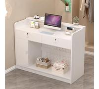 Modern Reception Desk with DIY Pegboard & Secure Drawer Lock - Stylish Front Counter for Salons Offices Lobbies Retail Stores (White 140 CM)