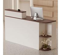 Modern Reception Desk with Drawer & Corner Shelves Stylish Cash Counter for Retail Stores SpaceSaving Design in Brown Finish (140x50x105 cm)