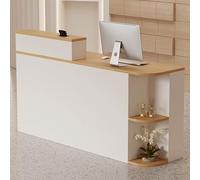 Modern Reception Desk with Drawer & Corner ShelvesStylish Cash Register Table for StoresNatural Finish Office Furniture (120x50x105 cm) Elegant Commercial Space Decor