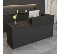Modern Reception Desk with Drawer & Lockers - 39-95" Adjustable Front Counter Table for Salon Office Hotel & Retail Stores - Black Left Corner 200×60×100cm