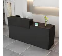 Modern Reception Desk with Drawer & Open Shelves 100 160 cm Front Counter Table Stylish Computer Workstation for Salons Offices Lobbies Retail Stores & Home Offices Black Left 180x100x60cm