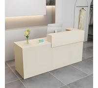 Modern Reception Desk with Drawer & Open Shelves 100 160 cm Front Counter Table Versatile Computer Workstation for Salons Offices Retail Stores & Home Offices Beige 150x100x60cm