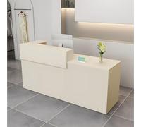 Modern Reception Desk with Drawer & Open Shelves 100 160cm Front Counter Table Stylish Computer Workstation for Salons Offices Retail Stores Home Offices Beige Left Side 120x100x60cm