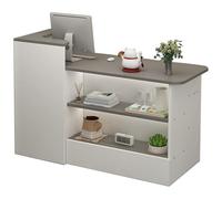 Modern Reception Desk with Drawer & Open Shelves - Stylish Front Counter for Offices Beauty Salons Retail Checkout Large Storage Space Contemporary Design