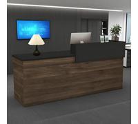 Modern Reception Desk with Drawer Storage 39.5 95" Front Counter for Salon Office Hotel Retail Store Black & Walnut Finish Left Corner Design 180×60×100 cm
