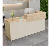 Modern Reception Desk with Drawer Storage 39-95" Front Counter Table for Salon Office Hotel & Retail Stylish Reclaimed Wood & Beige Finish Left Corner Design - 150x60x100cm