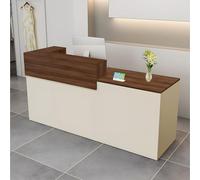 Modern Reception Desk with Drawer Storage 39-95" Front Counter Table for Salon Office Hotel & Retail Walnut & Beige Right Corner Design 120x60x100cm