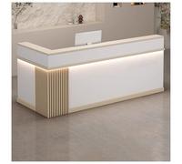 Modern Reception Desk with Drawer & Storage Cabinet, Computer Writing Desk for Home Office, Lobby, Checkout & Beauty Salon - Natural Wood Finish (39in/100cm)
