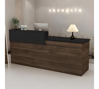 Modern Reception Desk with Drawer & Storage Lockers 39 95" Front Counter Table for Salon Office Hotel Retail Store Black Walnut Right Corner 120x60x100cm