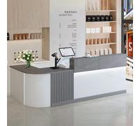 Modern Reception Desk with Drawers 120cm Engineered Wood Front Office Table for Lobby & Store Stylish White & Gray Finish Elegant Workspace Solution