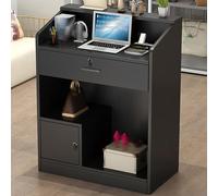 Modern Reception Desk with Drawers Compact Cashier Counter Table for Retail & Office Stylish Wooden Checkout Stand White (60x40x92CM)