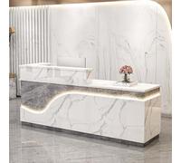 Modern Reception Desk with Hidden Slide Ra & Locking Drawer, 47.2in Gray & White Checkout Counter for Salons, Offices & Shopping Malls - Stylish Wooden Design