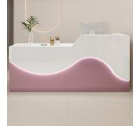 Modern Reception Desk with LED Light, Lockable Drawer, and L-shaped Baffle