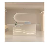 Modern Reception Desk with LED Light Lockable Drawer & Silent Keyboard Tray - 120cm Front Desk Table for Office Retail Lobby Hotel - Stylish Counter Furniture