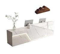 Modern Reception Desk with LED Light Strips Lockable Drawers & Adjustable Filing Cabinet for Commercial Offices (B Left 150x60x100cm)