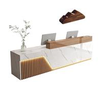 Modern Reception Desk with LED Light Strips Lockable Drawers & Adjustable Filing Cabinet for Commercial Offices (A Left 180x60x100cm)