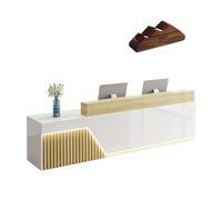Modern Reception Desk with LED Light Strips Lockable Drawers & Adjustable Filing Cabinet Ideal for Commercial Offices (C Left 180x60x100cm)